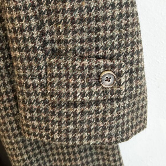 Vintage CHAPS Ralph Lauren Houndstooth Wool Overcoat Trench Coat  L/XL - Picture 6 of 7